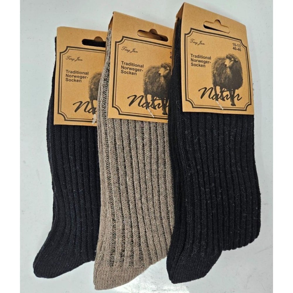 Men Wool Blend Socks, Norweger Warm Winter Boot Casual Thermal Crew Sox, 3 Pairs